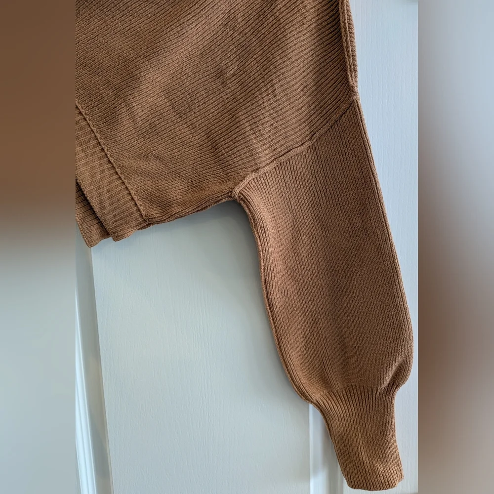 Free People Easy Street Crop Pullover Ribbed Knit Sweater Camel Tan Size S